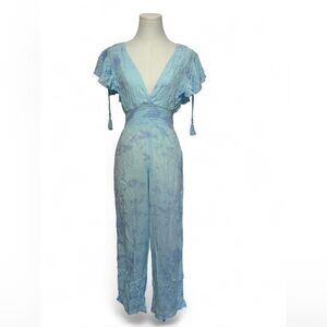 NEW WITH TAGS Tiare Hawaii Blue Tie-Dye V-Neck Boho festival Jumpsuit
